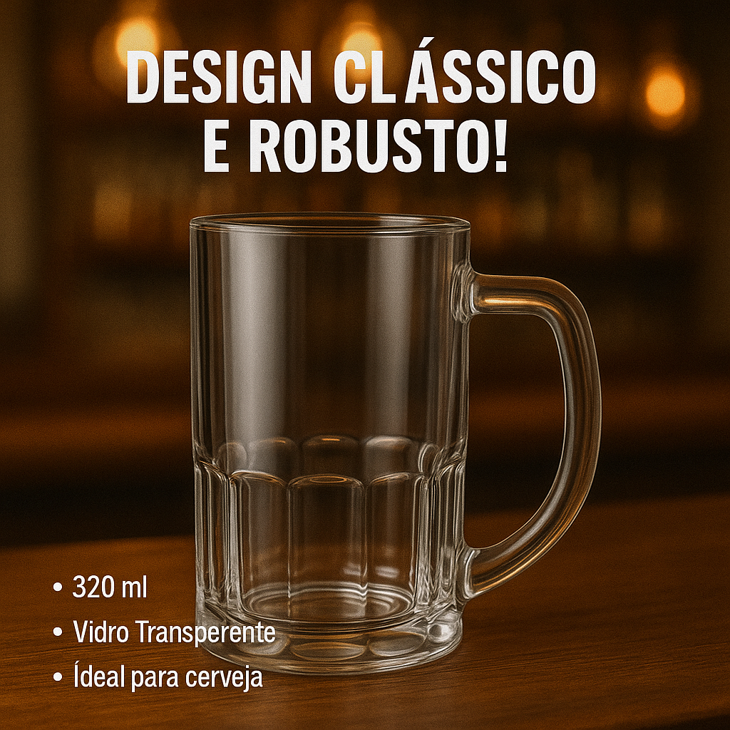 Kit 12 Canecas de Vidro Zero Grau 320ml Chopp Cerveja Gelada, Alta Qualidade e Durabilidade