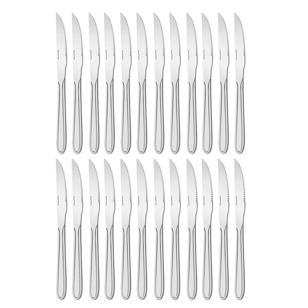 Jogo 24 Peças Faca Inox Talheres Mesa Churrasco Serra Gourmet Ogma Aço resistente