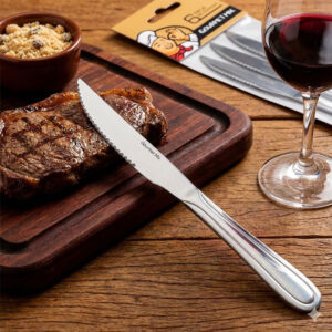 Jogo 24 Peças Faca Inox Talheres Mesa Churrasco Serra Gourmet Ogma Aço resistente