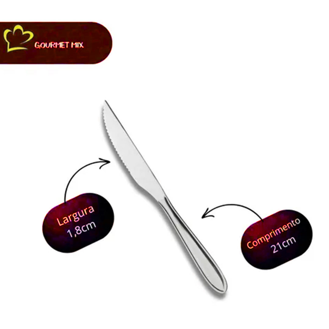Jogo 24 Peças Faca Inox Talheres Mesa Churrasco Serra Gourmet Aço resistente