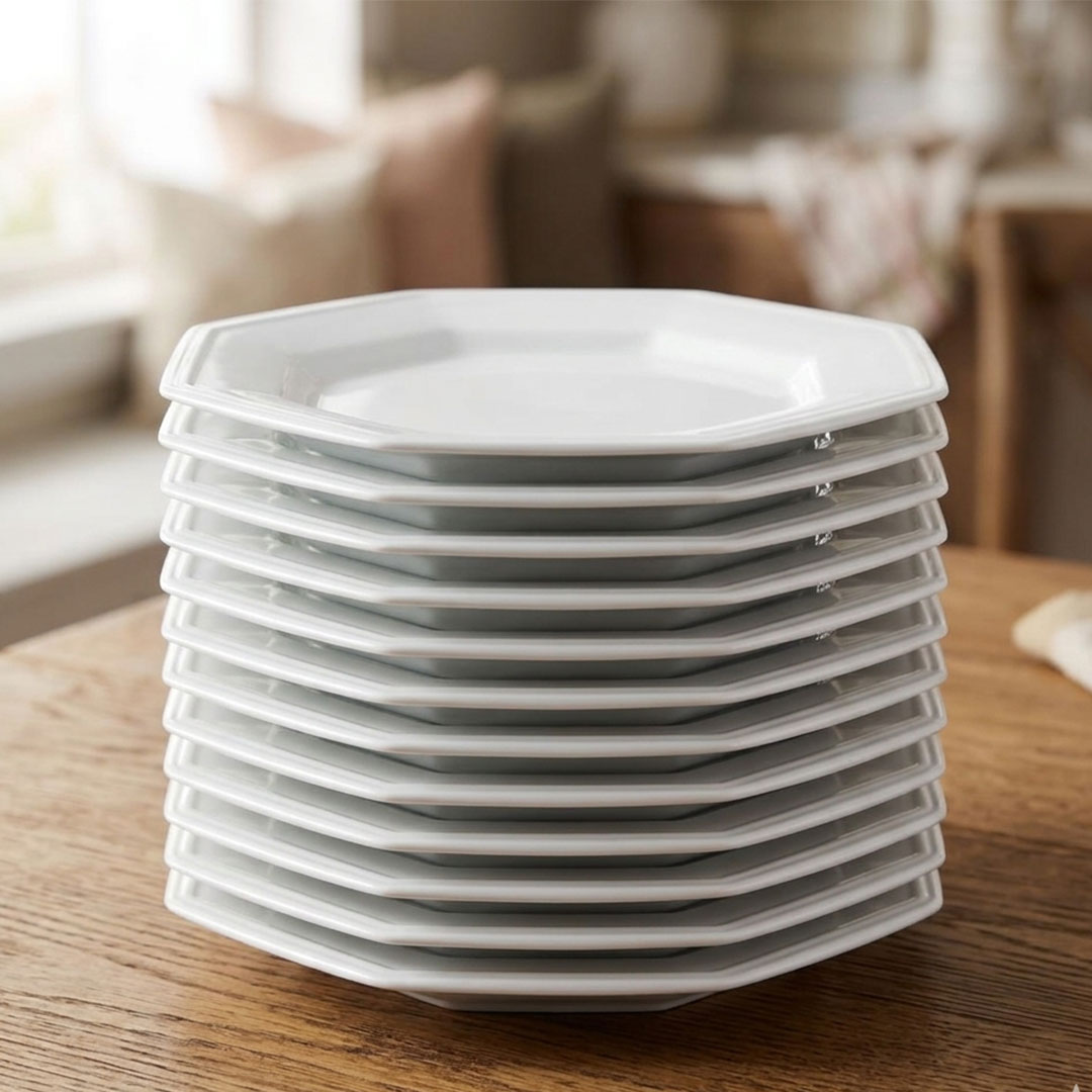 Kit 24 Pratos Rasos Porcelana Branca Octogonal 28cm Schmidt Prisma Reforçada Restaurante