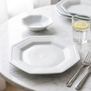 Kit 24 Pratos Rasos Porcelana Branca Octogonal 28cm Schmidt Prisma Reforçada Restaurante
