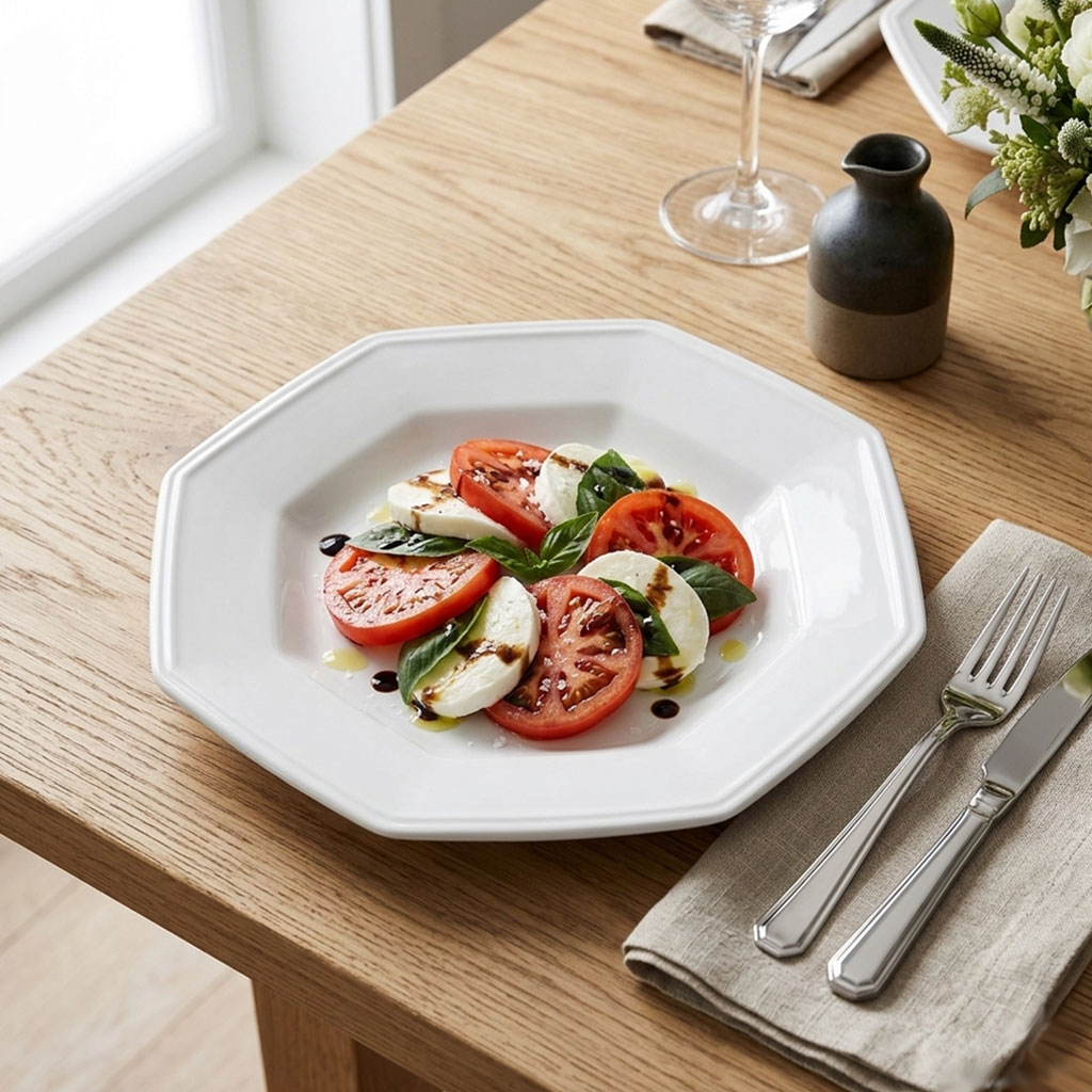 Kit 24 Pratos Fundos Porcelana Branca Octogonal 23cm Schmidt Prisma Reforçada Restaurante