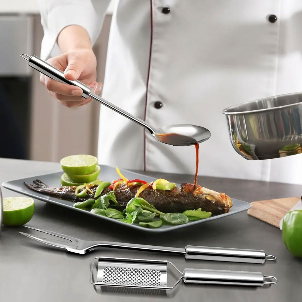 Kit Colher de Arroz Inox Profissional Geral Industrial Tuboline Aço Linha Gourmet Resistete Alta Durabilidade