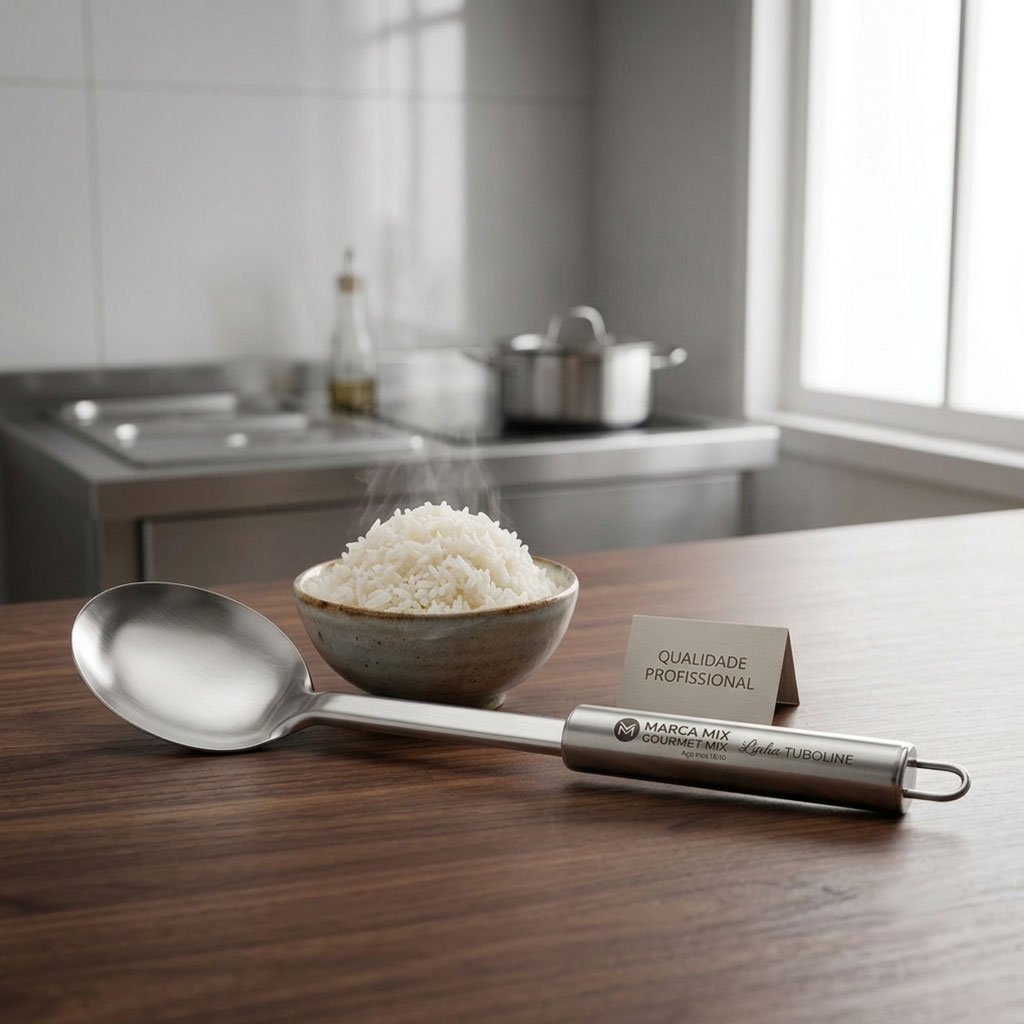 Kit Colher de Arroz Inox Profissional Geral Industrial Tuboline Aço Linha Gourmet Resistete Alta Durabilidade