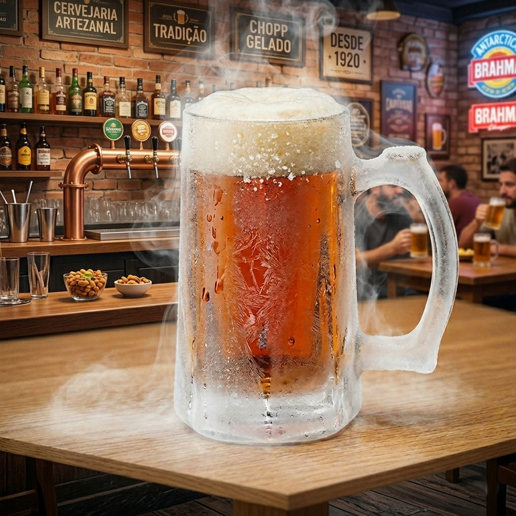 Jogo Canecas de Vidro Chopp Zero Grau 380ml Kit Copos Resistente para Cerveja e Vitamina